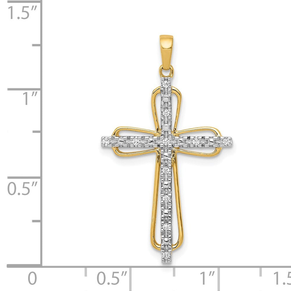 14k Yellow Gold & rhodium Diamond Cross Pendant for Women