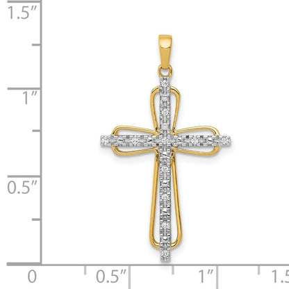14k Yellow Gold & rhodium Diamond Cross Pendant for Women