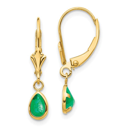 14k Yellow Gold 6x4mm Emerald/May Stud Earrings Gift for Women