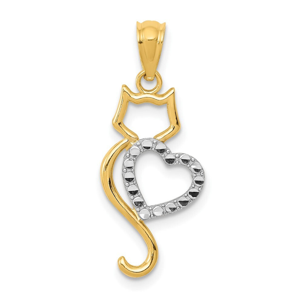 14k Yellow Gold Rhodium-Plated Polished Cat Heart Pendant for Women