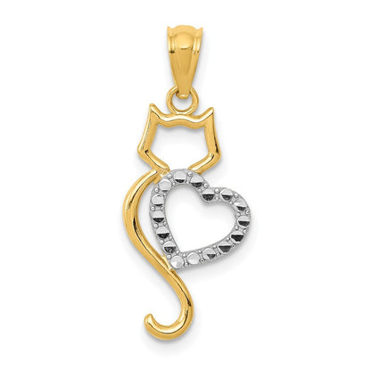 14k Yellow Gold Rhodium-Plated Polished Cat Heart Pendant for Women