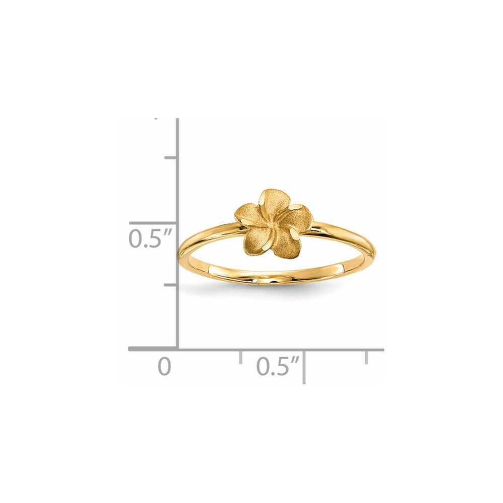 14K Yellow Gold Satin & Diamond-cut Plumeria Ring Size 7
