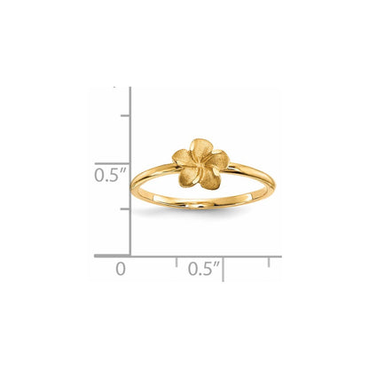 14K Yellow Gold Satin & Diamond-cut Plumeria Ring Size 7