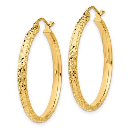 14k Yellow Gold Diamond-cut 2.8x30mm Hollow Hoop Earrings