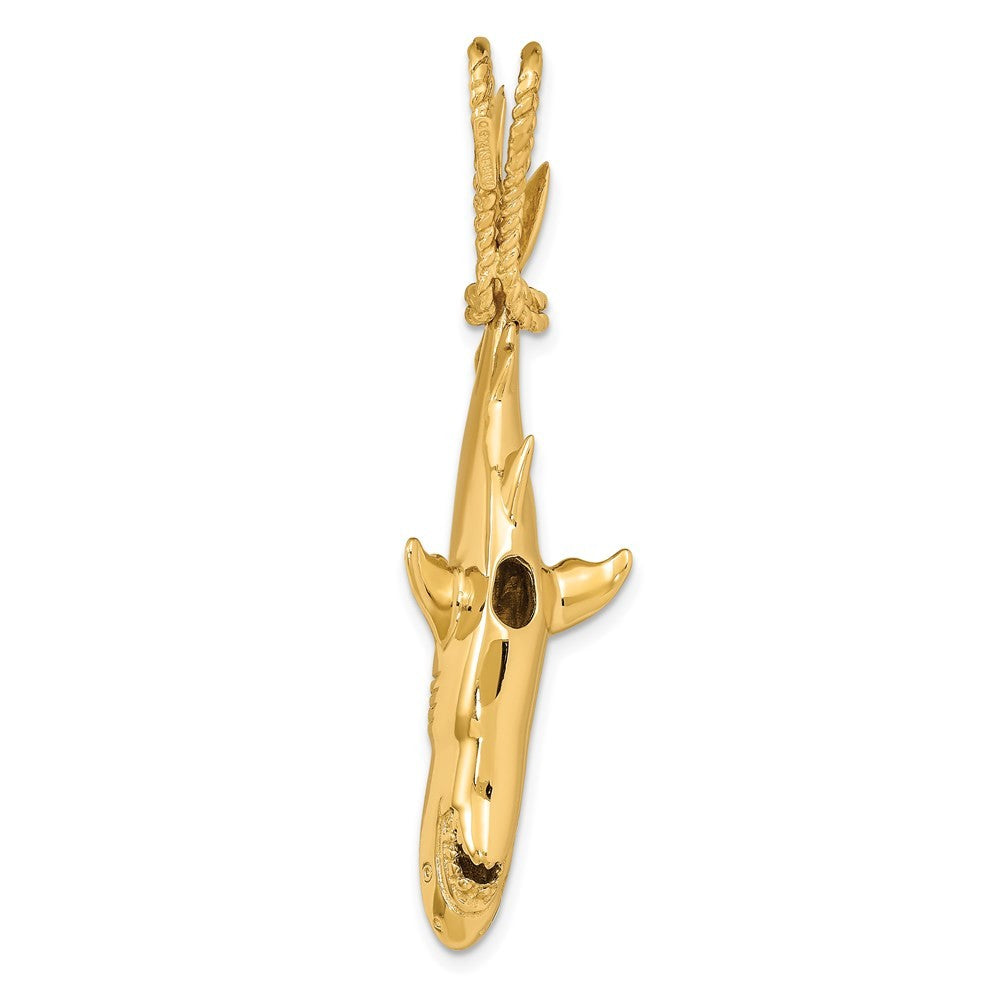 14k Yellow Gold Hollow Polished 3-D Hanging Shark Pendant