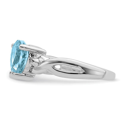 Sterling Silver Rhodium Plated Diamond & Blue Topaz Heart Ring