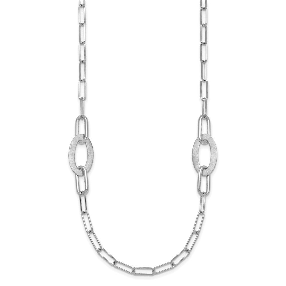 Sterling Silver Brushed Fancy Paperclip and Oval Link Necklace 24"