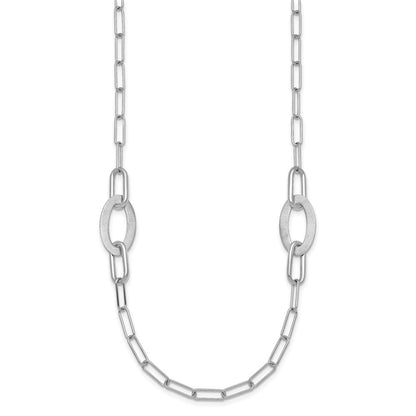 Sterling Silver Brushed Fancy Paperclip and Oval Link Necklace 24"