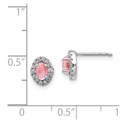 14k White Gold Diamond and Cabochon Pink Tourmaline Stud Earrings