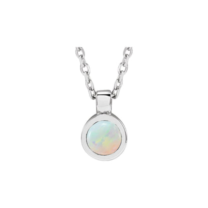 14k White Gold Natural White Opal Bezel-Set Pendant Necklace 18"