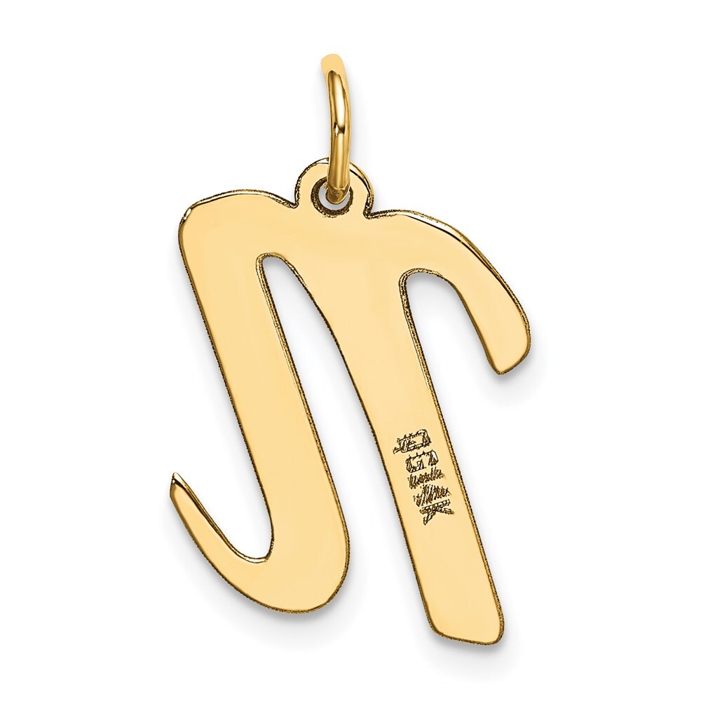 14k Yellow Gold Large Script Letter N Initial Charm Pendant for Women