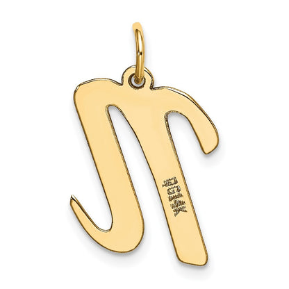 14k Yellow Gold Large Script Letter N Initial Charm Pendant for Women
