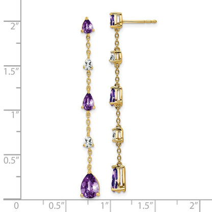 14k Yellow Gold Amethyst and White Topaz Dangle Earrings