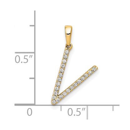 14k Yellow Gold Diamond Letter V Initial Pendant