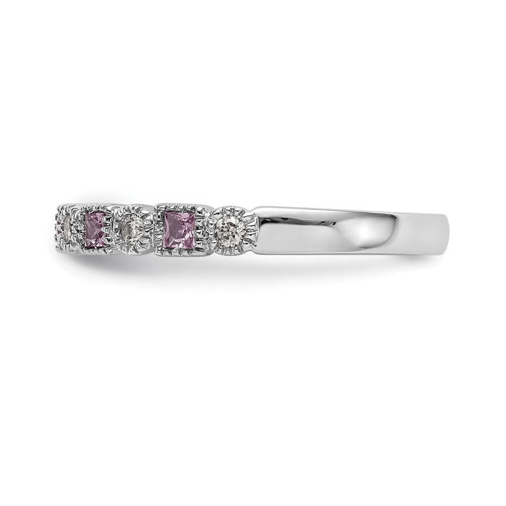 14k White Gold 1/10 carat Diamond and Pink Sapphire Complete Band Size 7