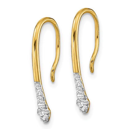 14k Yellow Gold Polished Diamond Drop Wire Earrings