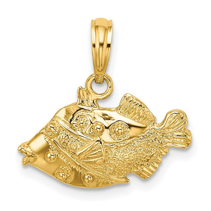 14k Yellow Gold 2-D Polished Engraved Fish Charm Pendant