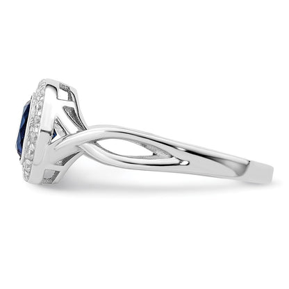 Sterling Silver Rhodium-plated CZ and Glass Stone Ring Size 7