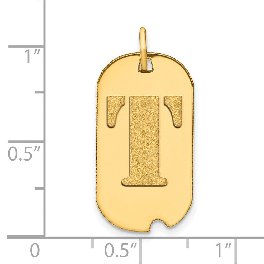 14k Yellow Gold Polished Letter T Initial Dog Tag Pendant for Women
