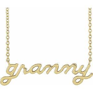 14k Yellow Gold Lowercase Script Granny 18" Necklace Gift for Women