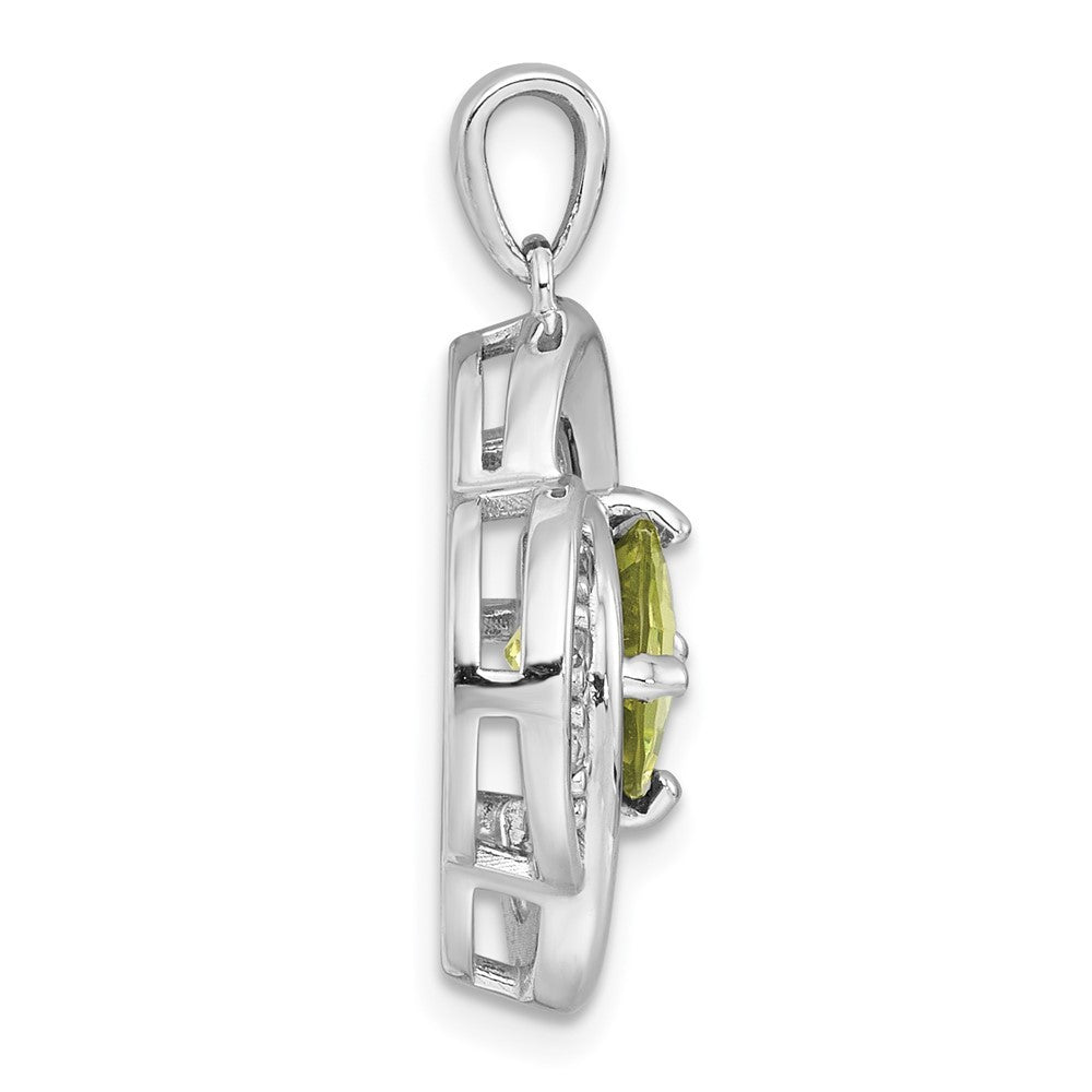 Sterling Silver Polished Checker-cut Round Peridot and White Topaz Pendant