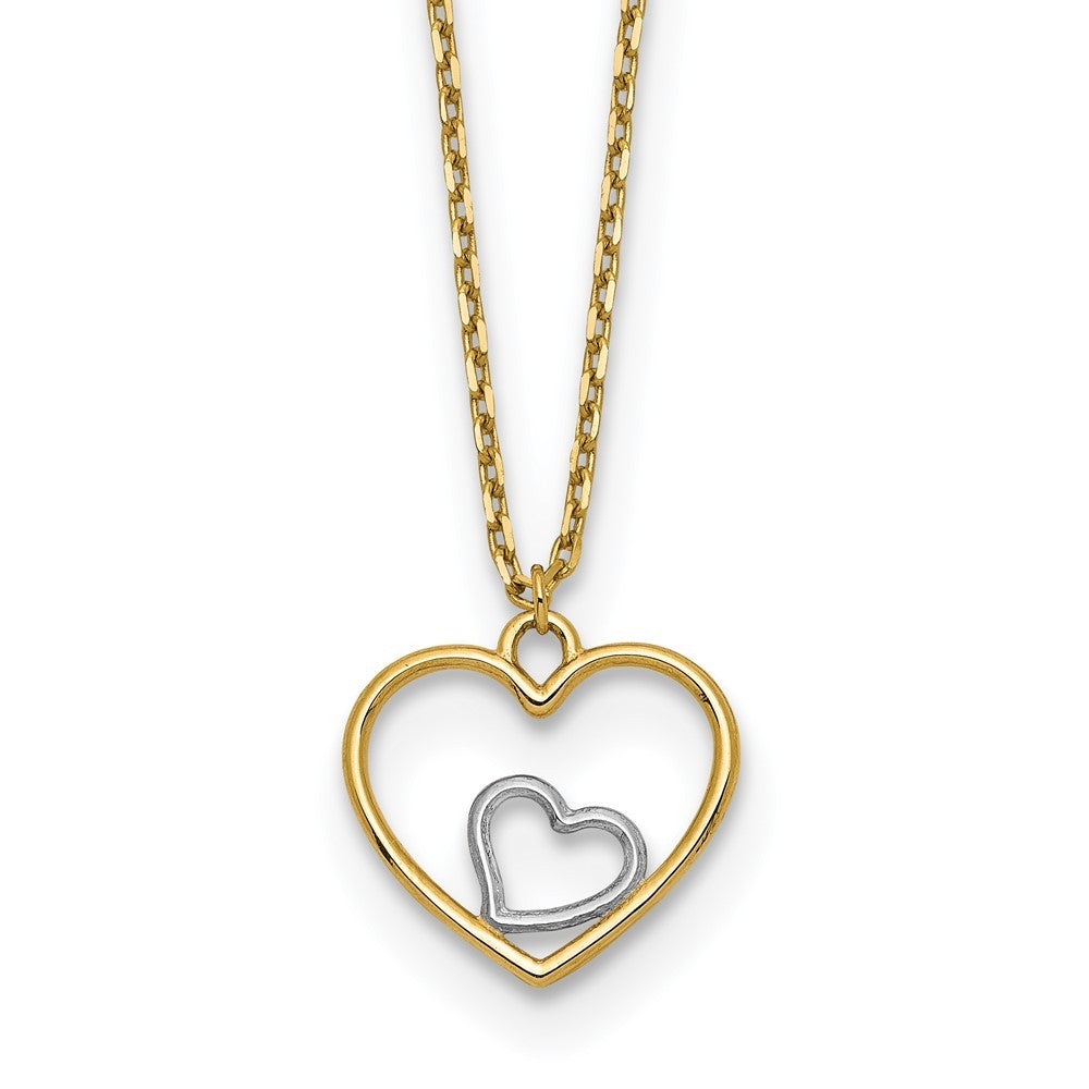 14k Yellow Gold w/Rhodium Heart in Heart Necklace