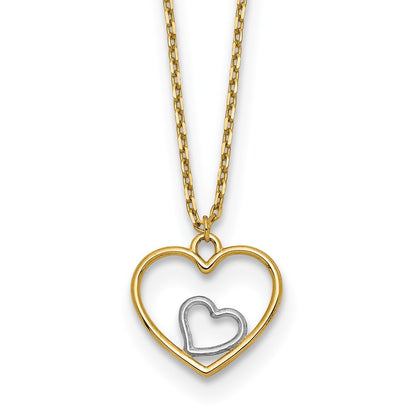 14k Yellow Gold w/Rhodium Heart in Heart Necklace
