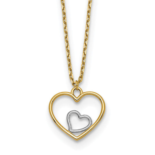 14k Yellow Gold w/Rhodium Heart in Heart Necklace