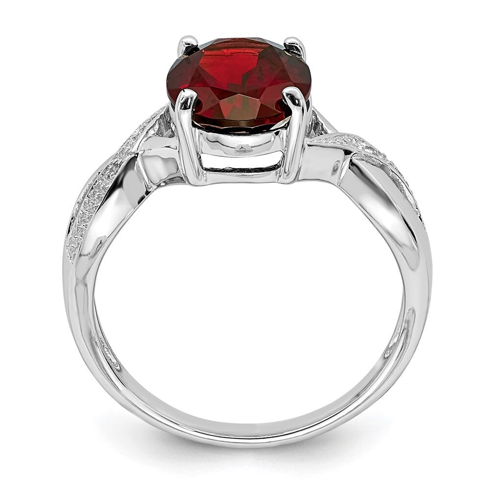 Sterling Silver Rhodium-plated Garnet & Diamond Ring Size 7