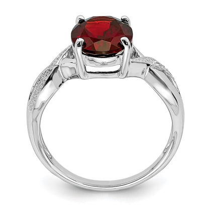 Sterling Silver Rhodium-plated Garnet & Diamond Ring Size 7