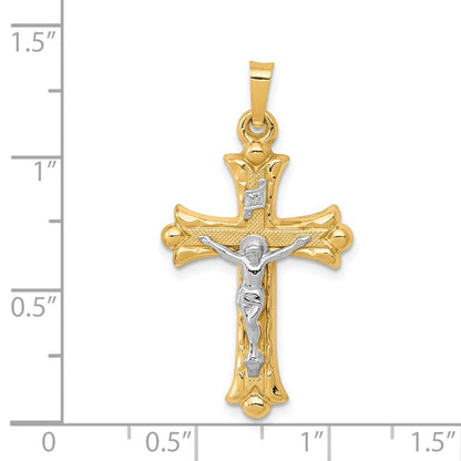 14k Two-tone Gold Textured and Polished INRI Crucifix Cross Pendant