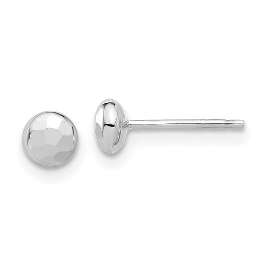 14K White Gold Polished and Diamond-cut 4.5mm Button Stud Earrings