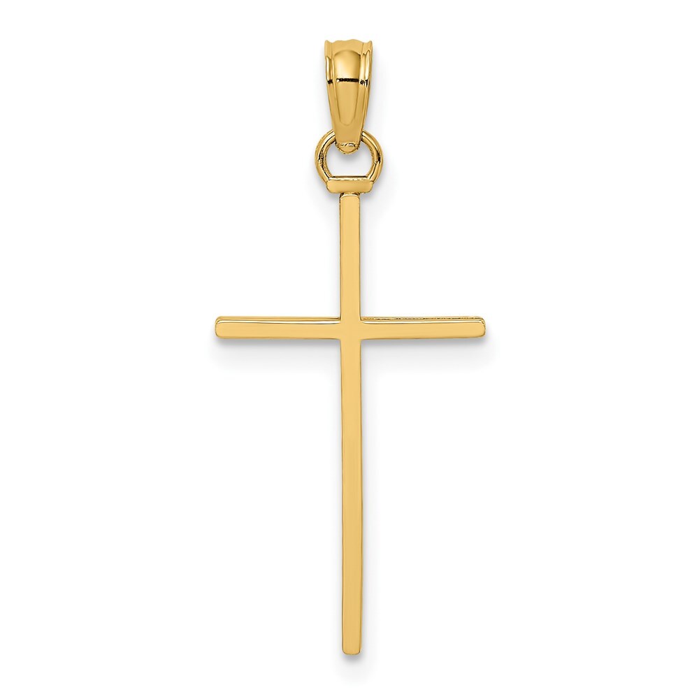14k Yellow Gold 3-D and Polished Stick Cross Charm