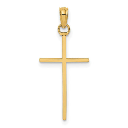 14k Yellow Gold 3-D and Polished Stick Cross Charm