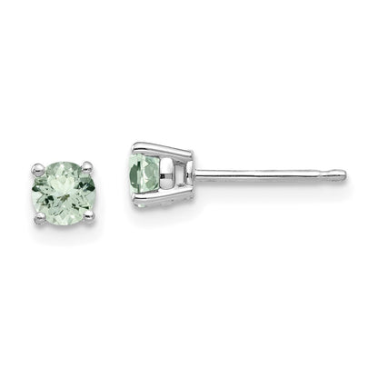 14k White Gold 4mm Round Green Quartz Stud Earrings Gift for Women