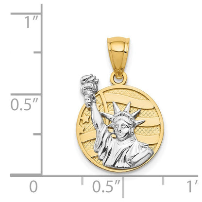 14k Two-tone Gold Lady Liberty on American Flag Disk Pendant for Women