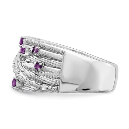 Sterling Silver Rhodium-plated Polished Amethyst and Diamond Ring Size 6