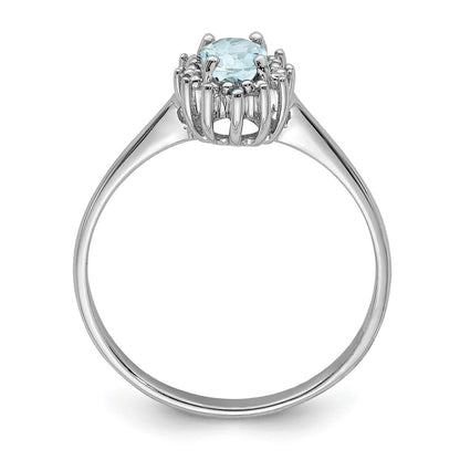 Sterling Silver Rhodium Aquamarine Diamond Ring Size 6