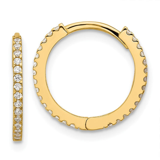 14k Yellow Gold Polished Cubic Zirconia 1.25mm Hinged Huggie Hoop Earrings