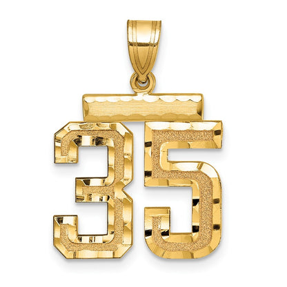 14k Yellow Gold Medium Diamond-cut Number 35 Charm Pendant for Women