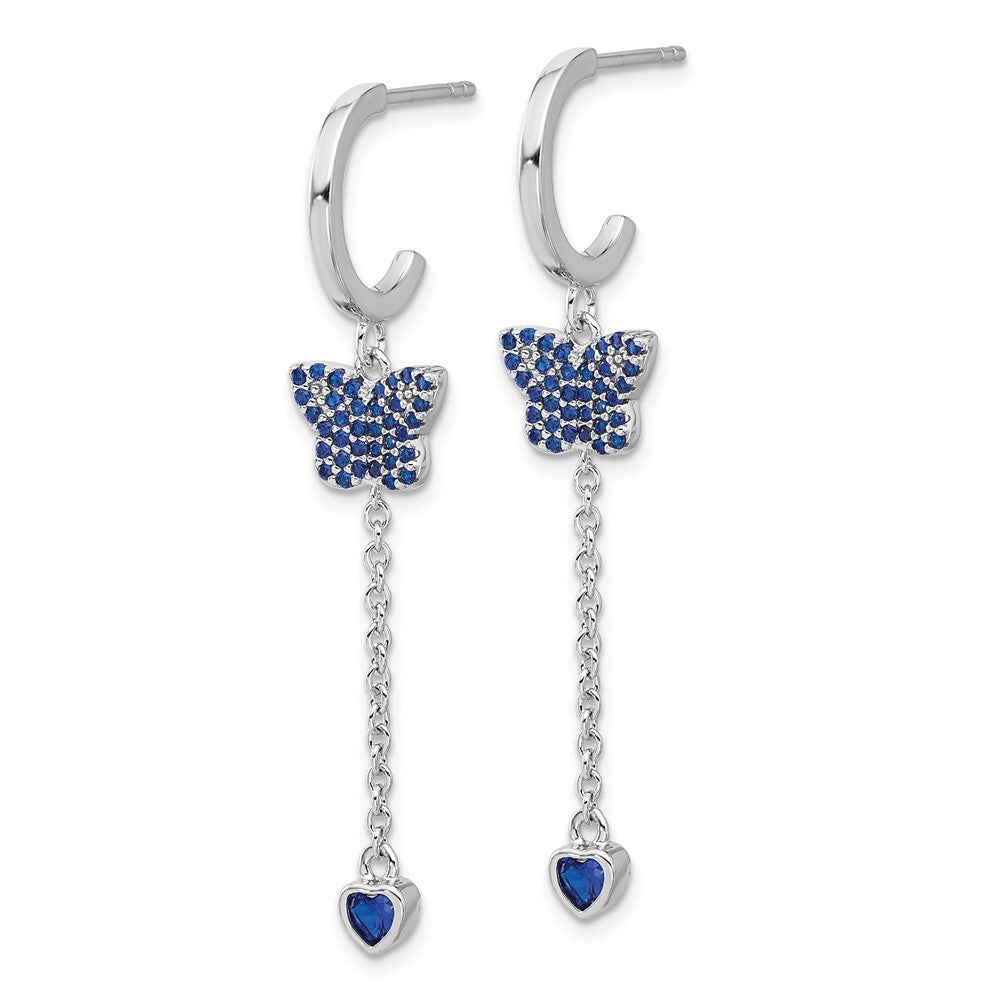 Sterling Silver Blue Cubic Zirconia Butterfly Heart Post Hoop Earrings