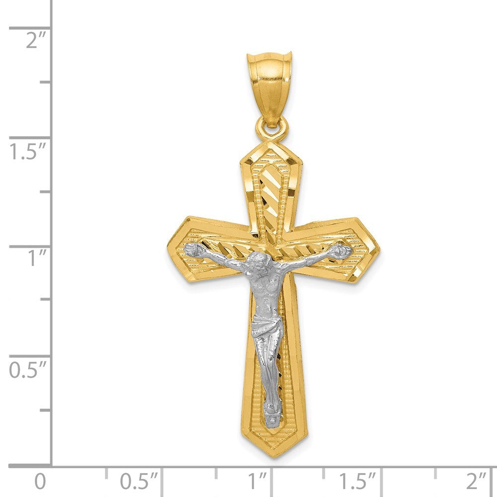 14k Two-tone Gold Diamond-cut Passion Crucifix Pendant for Women