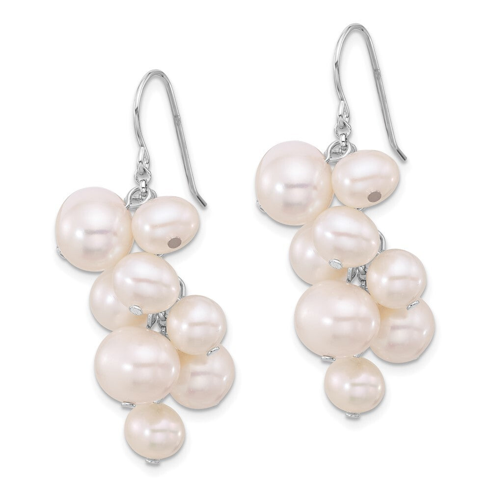 Sterling Silver 6-10mm White Near-Round Cultured Pearl Dangle Earrings