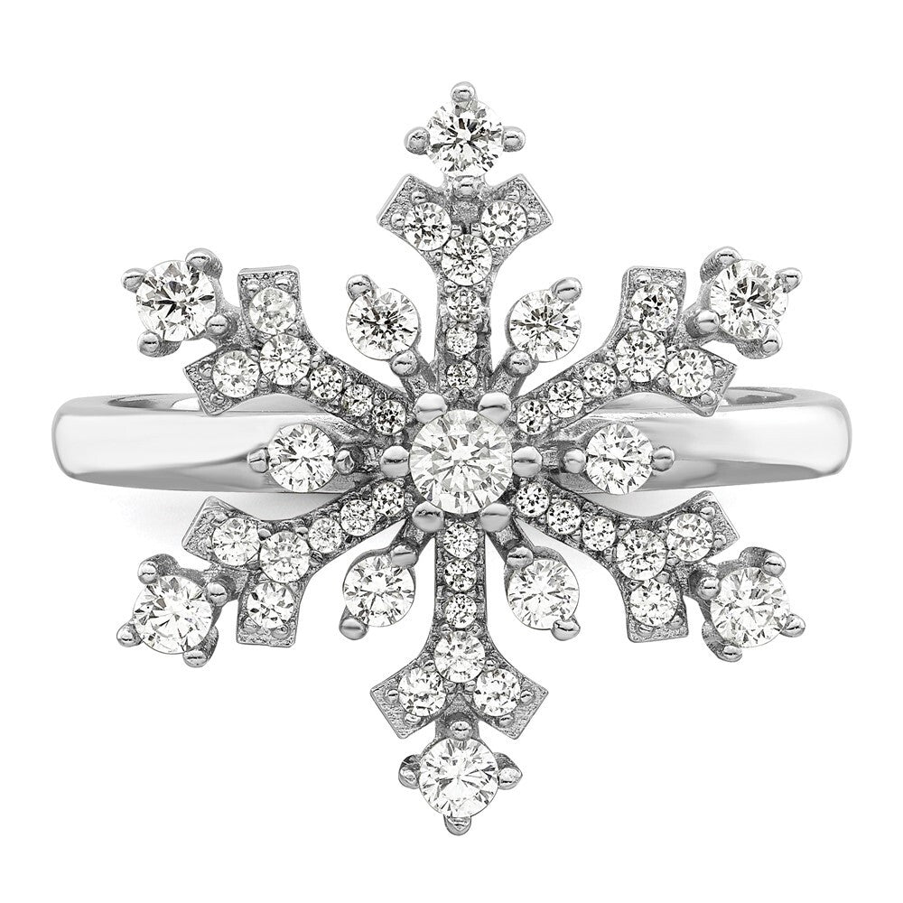 Sterling Silver Rhodium-plated CZ Snowflake Ring Size 7