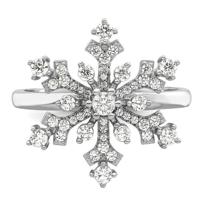 Sterling Silver Rhodium-plated CZ Snowflake Ring Size 7