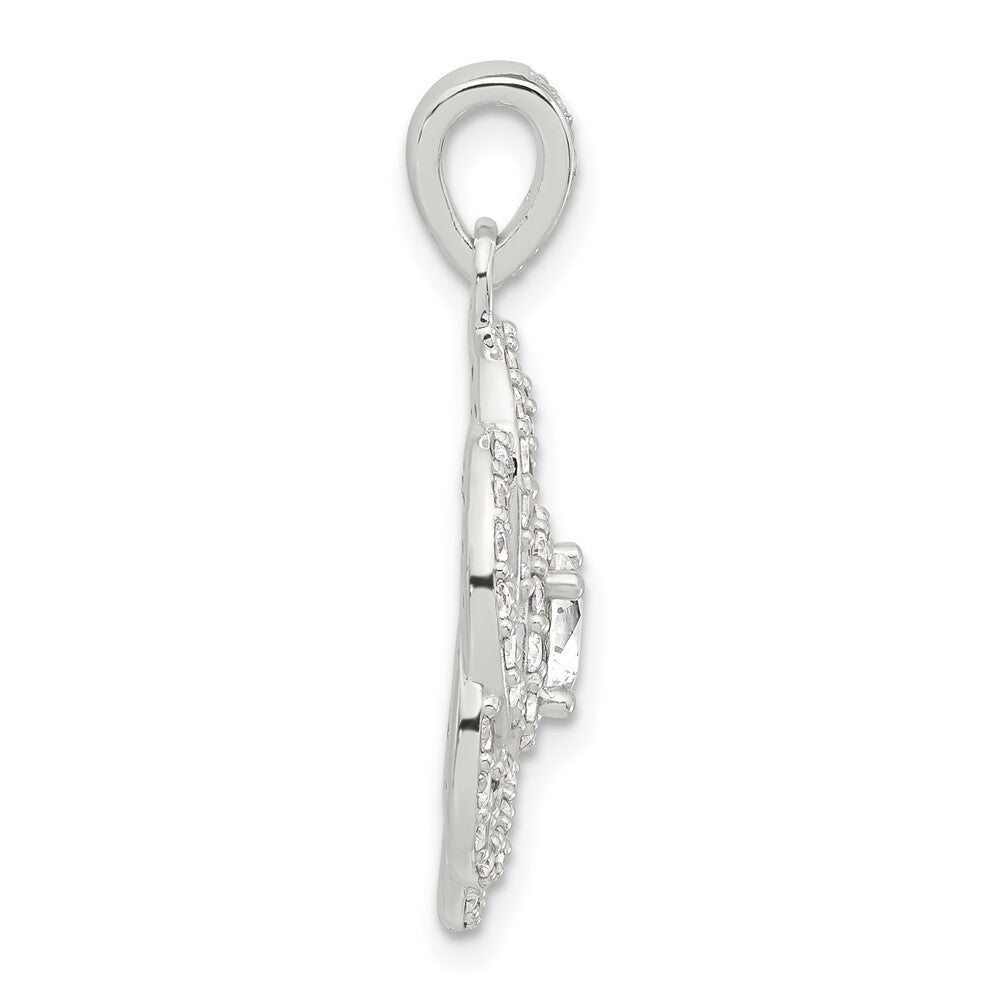 Sterling Silver E-coated Cubic Zirconia Flower Pendant
