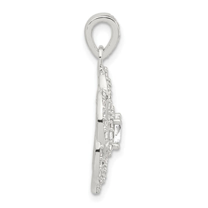 Sterling Silver E-coated Cubic Zirconia Flower Pendant