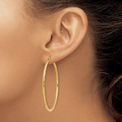 14k Yellow Gold Diamond-cut 2mm Round Tube Hoop Earrings