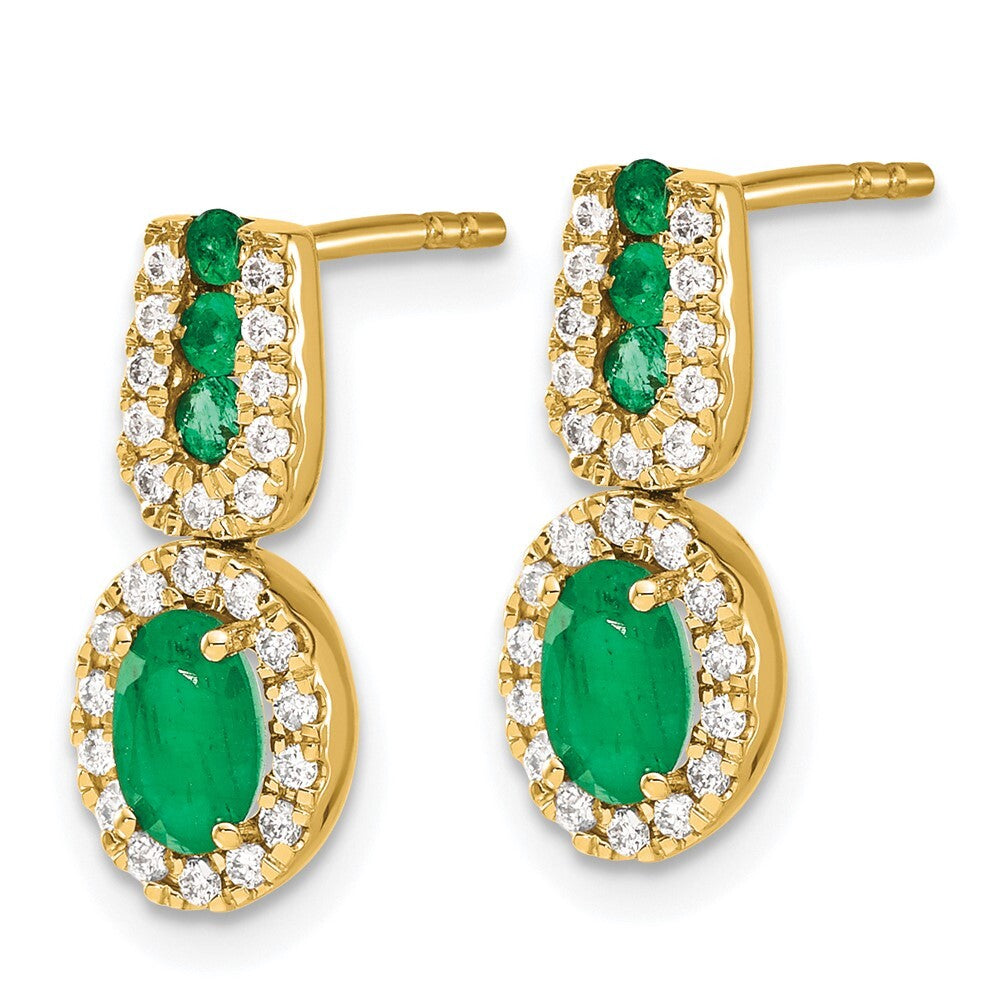 14k Yellow Gold 1/3Ct Diamond and Emerald Drop & Dangle Earrings