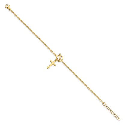 Sterling Silver Gold-tone  Cross Dangle Paperclip Link 6.5" with 1" Ext Bracelet